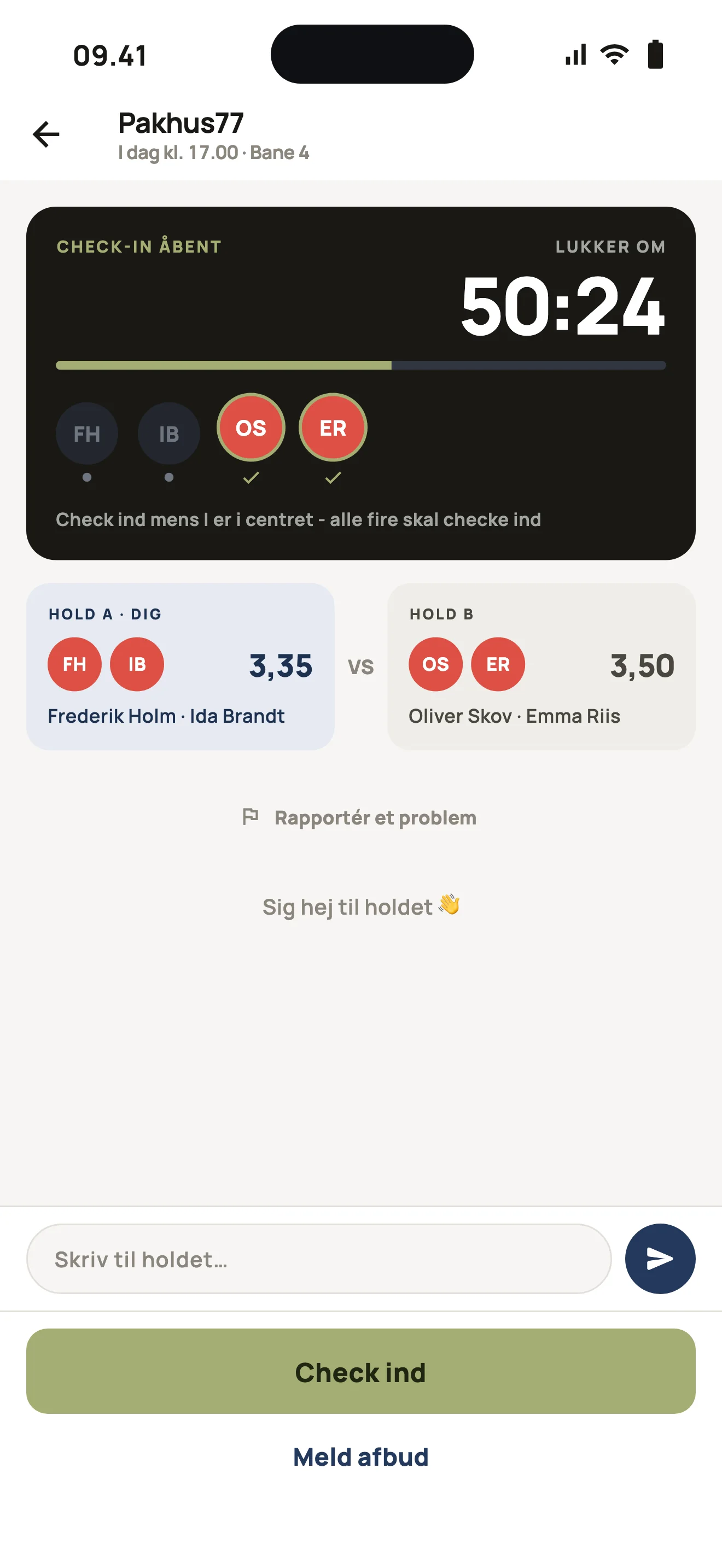 Kamprummet på Pakhus77: check-in med nedtælling og holdenes snit 3,35 mod 3,50
